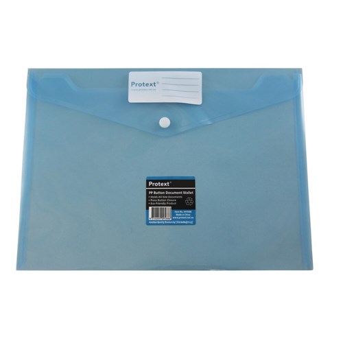 PROTEXT A4 DOCUMENT POCKET Poly Button Closure Blue  NP9588